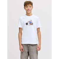 ΠΑΙΔΙΚΗ ΜΠΛΟΥΖΑ T-SHIRT SKULL BIKER JACK AND JONES JUNIOR ΑΣΠΡΟ ΑΓΟΡΙ 12293680