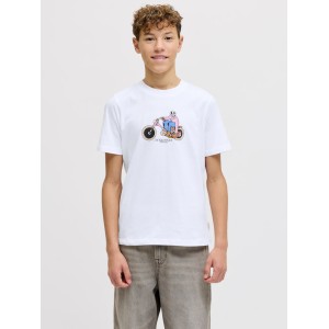 ΠΑΙΔΙΚΗ ΜΠΛΟΥΖΑ T-SHIRT SKULL BIKER JACK AND JONES JUNIOR ΑΣΠΡΟ ΑΓΟΡΙ 12293680