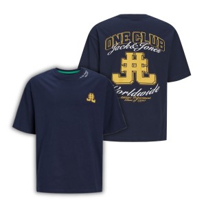 ΠΑΙΔΙΚΗ ΜΠΛΟΥΖΑ T-SHIRT ΜΕ ΣΤΑΜΠΑ ΠΛΑΤΗΣ ONE CLUB OVERSIZED FIT JACK AND JONES JUNIOR ΜΠΛΕ NAVY ΑΓΟΡΙ 12254238