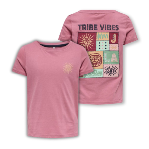 ΠΑΙΔΙΚΗ ΜΠΛΟΥΖΑ T-SHIRT ΜΕ ΣΤΑΜΠΑ ΣΤΗΝ ΠΛΑΤΗ TRIBE VIBES KIDS ONLY ΡΟΖ ΚΟΡΙΤΣΙ 15343370