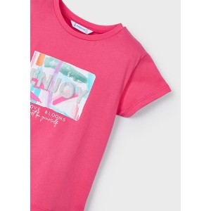 ΠΑΙΔΙΚΗ ΜΠΛΟΥΖΑ T-SHIRT ΜΕ ΣΤΑΜΠΑ MAYORAL ΦΟΥΞΙΑ ΚΟΡΙΤΣΙ 25-03014-028