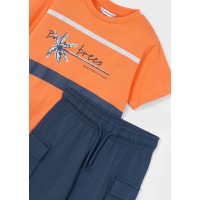 ΠΑΙΔΙΚΟ ΣΕΤ 2 ΤΜΧ ΜΠΛΟΥΖΑ T-SHIRT KAI ΒΕΡΜΟΥΔΑ PALM TREES MAYORAL ΚΟΡΑΛΙ ΜΠΛΕ ΑΓΟΡΙ 25-03605-088