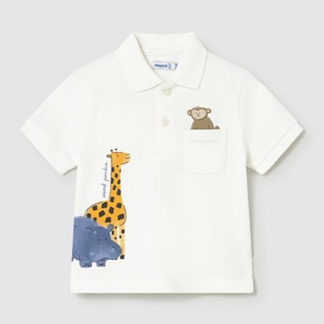 ΠΑΙΔΙΚΗ ΜΠΛΟΥΖΑ T-SHIRT POLO ΣΤΑΜΠΩΤΟ ΖΩΑΚΙΑ MAYORAL ΚΡΕΜ ΑΓΟΡΙ 26-01108-016