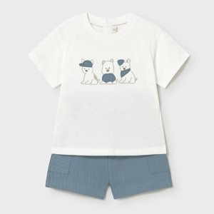 ΠΑΙΔΙΚΟ ΣΕΤ 2 ΤΜΧ ΜΠΛΟΥΖΑ T-SHIRT ΚΑΙ ΒΕΡΜΟΥΔΑ ΑΝΑΓΛΥΦΗ ΣΚΥΛΑΚΙΑ MAYORAL ΠΕΤΡΟΛ ΑΣΠΡΟ ΑΓΟΡΙ 26-01665-031