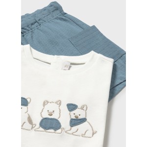 ΠΑΙΔΙΚΟ ΣΕΤ 2 ΤΜΧ ΜΠΛΟΥΖΑ T-SHIRT ΚΑΙ ΒΕΡΜΟΥΔΑ ΑΝΑΓΛΥΦΗ ΣΚΥΛΑΚΙΑ MAYORAL ΠΕΤΡΟΛ ΑΣΠΡΟ ΑΓΟΡΙ 26-01665-031