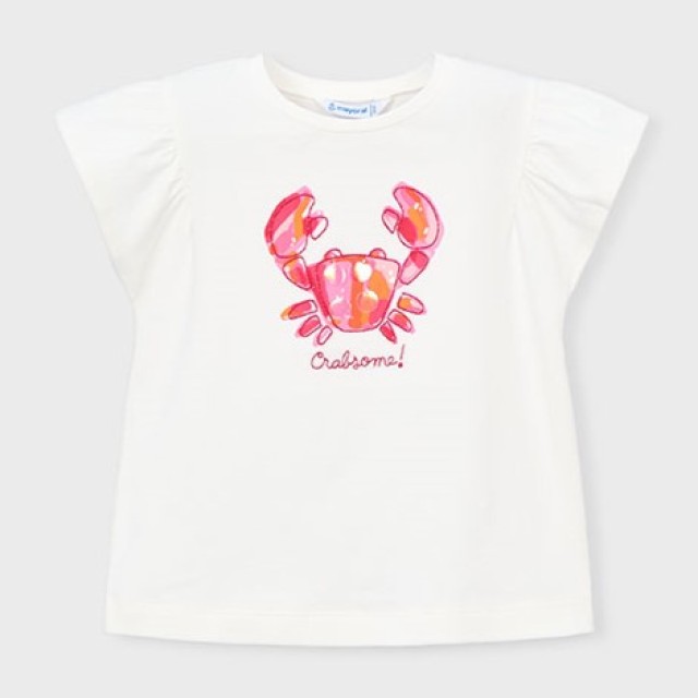 ΠΑΙΔΙΚΗ ΜΠΛΟΥΖΑ T-SHIRT ΜΕ ΒΟΛΑΝ ΣΤΑ ΜΑΝΙΚΙΑ ΚΑΒΟΥΡΑΣ MAYORAL ΕΚΡΟΥ ΚΟΡΙΤΣΙ 26-03007-082