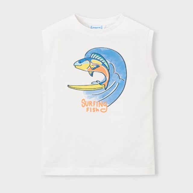 ΠΑΙΔΙΚΗ ΜΠΛΟΥΖΑ ΑΜΑΝΙΚΗ SURFING FISH MAYORAL ΑΣΠΡΟ ΑΓΟΡΙ 26-03085-080