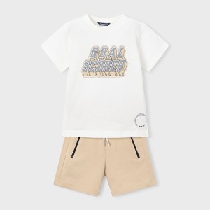 ΠΑΙΔΙΚΟ ΣΕΤ 2 ΤΜΧ ΜΠΛΟΥΖΑ T-SHIRT ΚΑΙ ΒΕΡΜΟΥΔΑ ΜΕ ΦΕΡΜΟΥΑΡ GOAL MAYORAL ΚΡΕΜ ΑΓΟΡΙ 26-03606-045