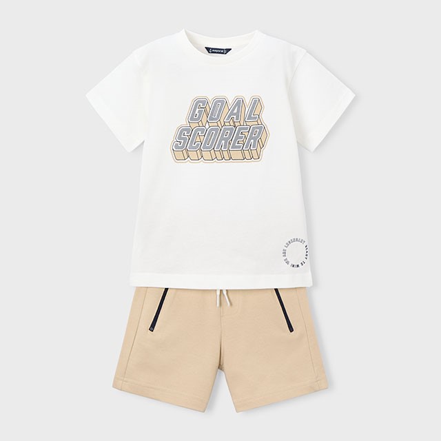 ΠΑΙΔΙΚΟ ΣΕΤ 2 ΤΜΧ ΜΠΛΟΥΖΑ T-SHIRT ΚΑΙ ΒΕΡΜΟΥΔΑ ΜΕ ΦΕΡΜΟΥΑΡ GOAL MAYORAL ΚΡΕΜ ΑΓΟΡΙ 26-03606-045