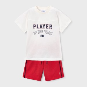ΠΑΙΔΙΚΟ ΣΕΤ 2 ΤΜΧ ΜΠΛΟΥΖΑ T-SHIRT ΚΑΙ ΒΕΡΜΟΥΔΑ PLAYER MAYORAL ΑΣΠΡΟ ΚΟΚΚΙΝΟ ΑΓΟΡΙ 26-03608-052