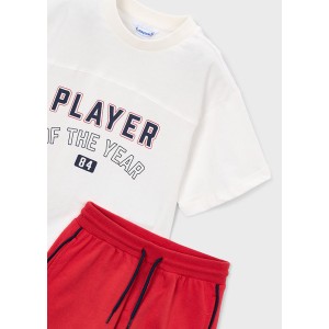 ΠΑΙΔΙΚΟ ΣΕΤ 2 ΤΜΧ ΜΠΛΟΥΖΑ T-SHIRT ΚΑΙ ΒΕΡΜΟΥΔΑ PLAYER MAYORAL ΑΣΠΡΟ ΚΟΚΚΙΝΟ ΑΓΟΡΙ 26-03608-052