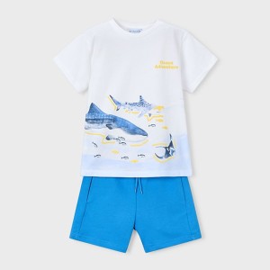 ΠΑΙΔΙΚΟ ΣΕΤ 2 ΤΜΧ ΜΠΛΟΥΖΑ T-SHIRT ΚΑΙ ΒΕΡΜΟΥΔΑ ΚΑΡΧΑΡΙΕΣ MAYORAL ΑΣΠΡΟ ΜΠΛΕ ΑΓΟΡΙ 26-03610-061