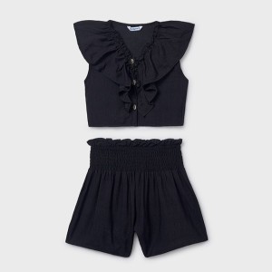 ΠΑΙΔΙΚΟ ΣΕΤ 2 ΤΜΧ ΜΠΛΟΥΖΑ T-SHIRT CROP ΜΕ ΒΟΛΑΝ ΚΑΙ ΣΟΡΤΣ MAYORAL ΜΑΥΡΟ ΚΟΡΙΤΣΙ 26-06207-079