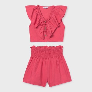 ΠΑΙΔΙΚΟ ΣΕΤ 2 ΤΜΧ ΜΠΛΟΥΖΑ T-SHIRT CROP ΜΕ ΒΟΛΑΝ ΚΑΙ ΣΟΡΤΣ MAYORAL ΚΟΡΑΛΙ ΚΟΡΙΤΣΙ 26-06207-078